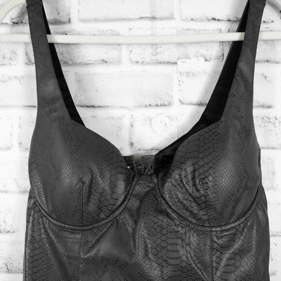 Naked Wardrobe Gray Corset Bustier Faux Leather Mini Dress Bodycon Party Date - Picture 3 of 9